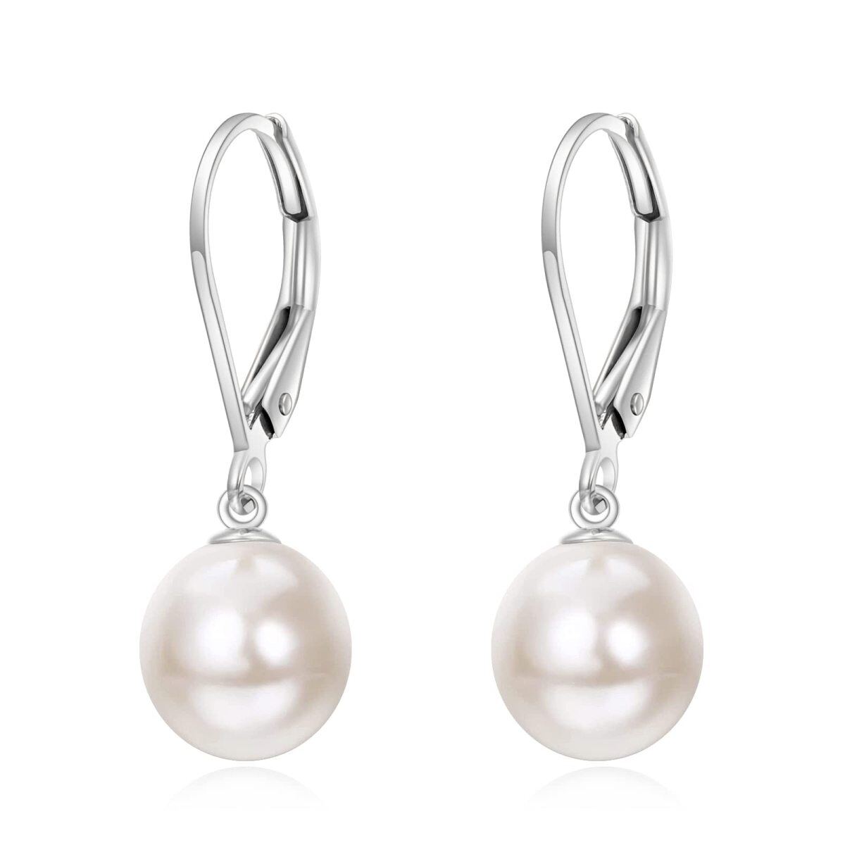 14K White Gold Circular Shaped Pearl Drop Earrings-1