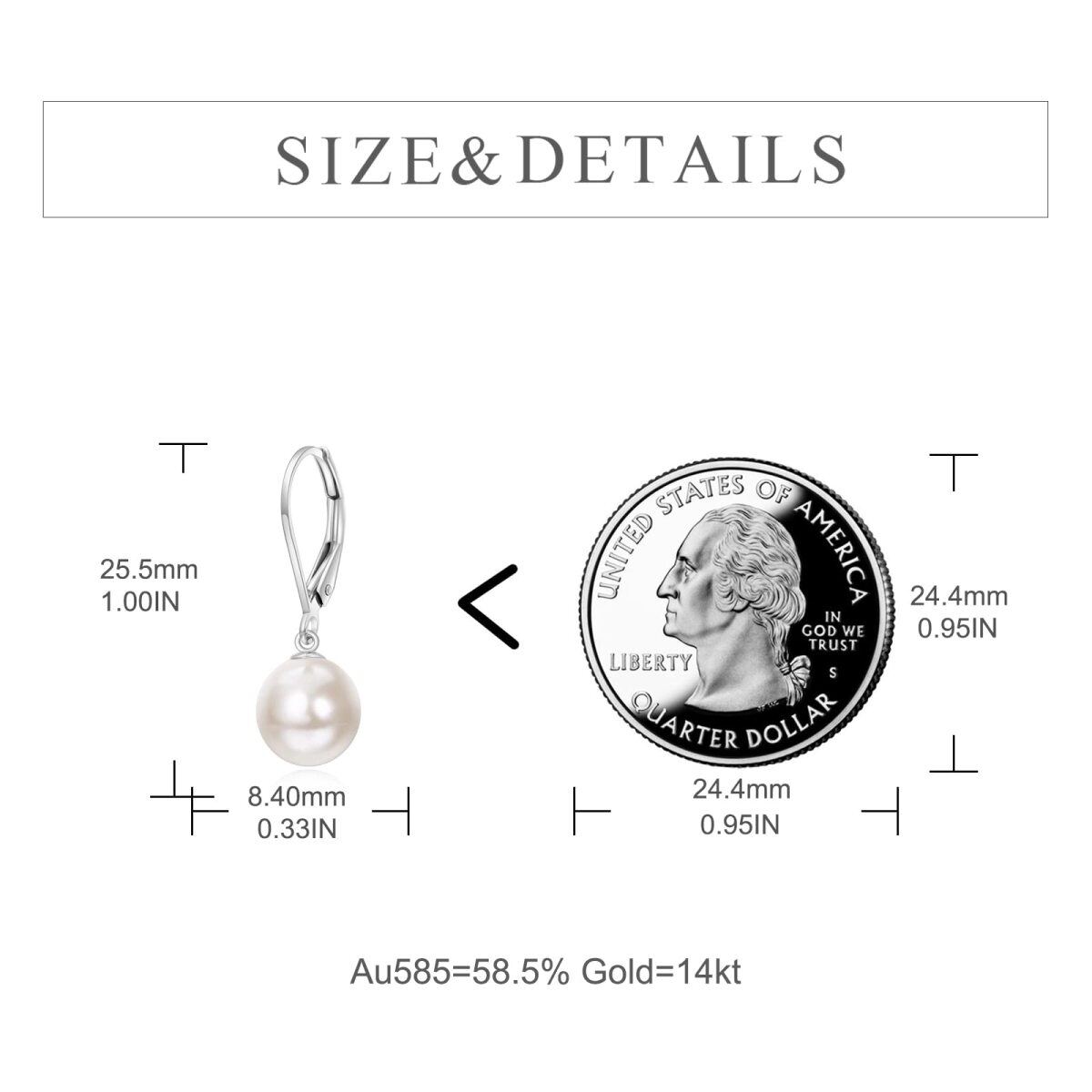 14K White Gold Circular Shaped Pearl Drop Earrings-6