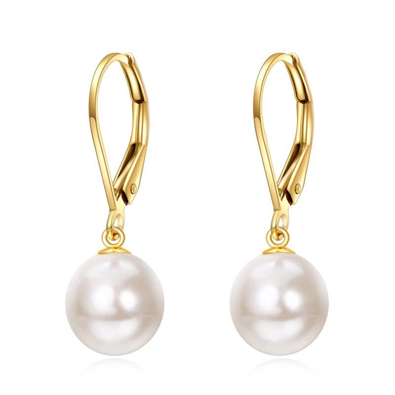 18K Gold Circular Shaped Pearl Spherical Drop Earrings