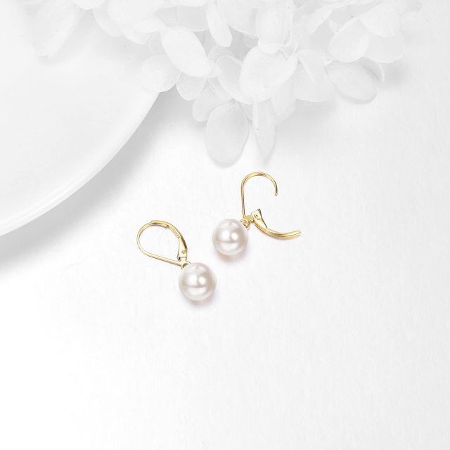 18K Gold Circular Shaped Pearl Spherical Drop Earrings-3