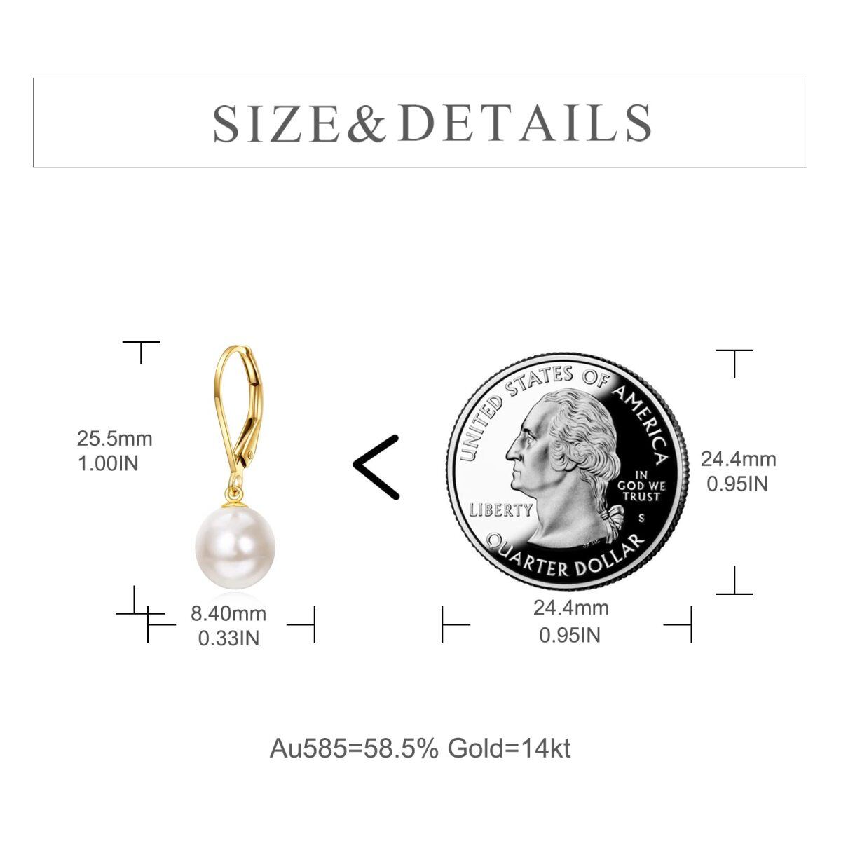 18K Gold Circular Shaped Pearl Spherical Drop Earrings-6