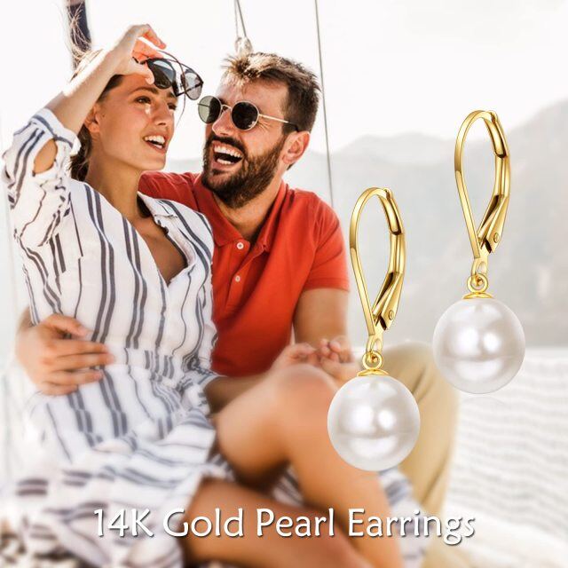 18K Gold Circular Shaped Pearl Spherical Drop Earrings-4