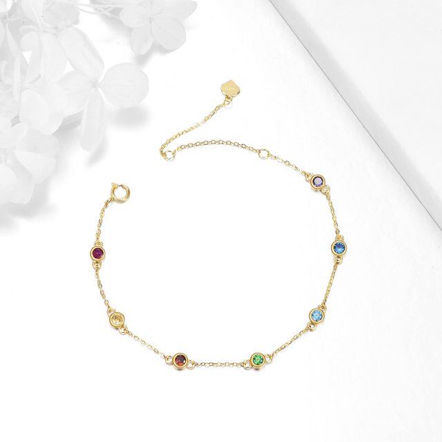 14K Gold Cubic Zirconia Rainbow Pendant Bracelet-2