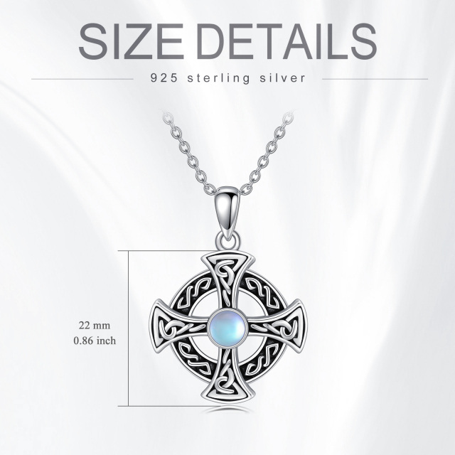 Sterling Silver Round Moonstone Celtic Knot & Cross Pendant Necklace-4