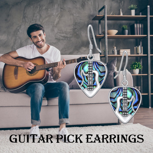 Gitarren-Ohrringe 925 Sterling Silber Plektrum Ohrhänger Musik Schmuck Geschenke für Frauen Mädchen-3