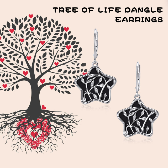Baum des Lebens Ohrringe Sterling Silber Baum des Lebens Pentagramm Schwarzer Onyx Tropfen Ohrringe Baum des Lebens Schmuck Geschenke für Frauen-4