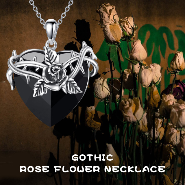 Sterling Silber Achat Rose & Herz-Anhänger Halskette-2