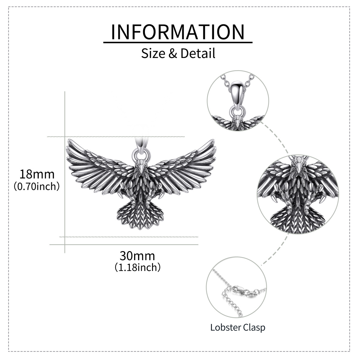 Collar de plata de ley con colgante de águila para hombre-6
