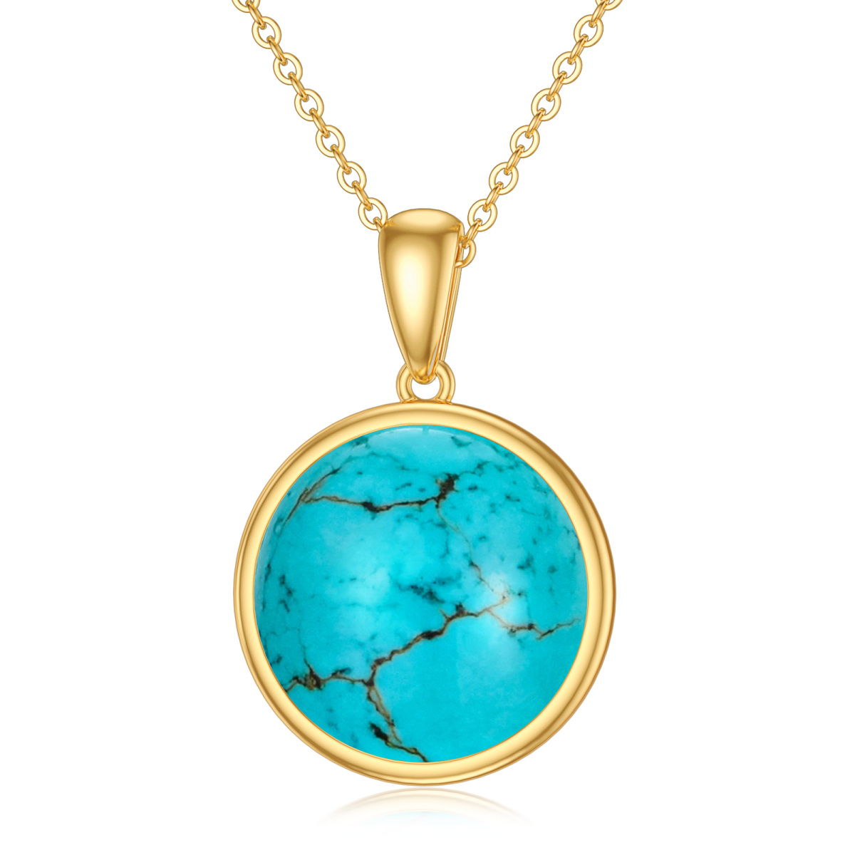 14K Gold Circular Shaped Turquoise Pendant Necklace-1