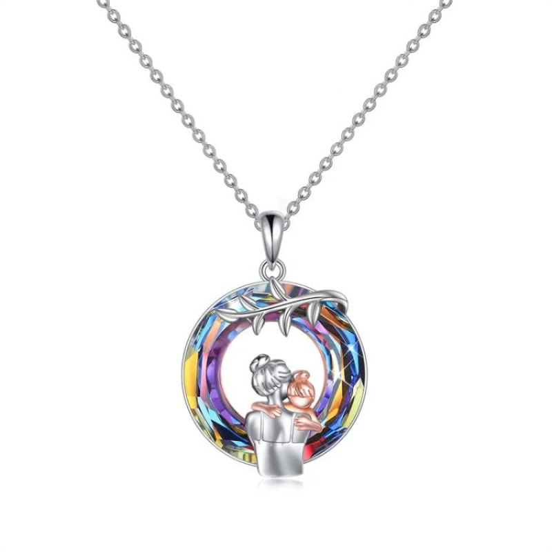 Collier mère et fille en argent sterling avec pendentif en cristal mauve et chaîne en forme de boîte-1