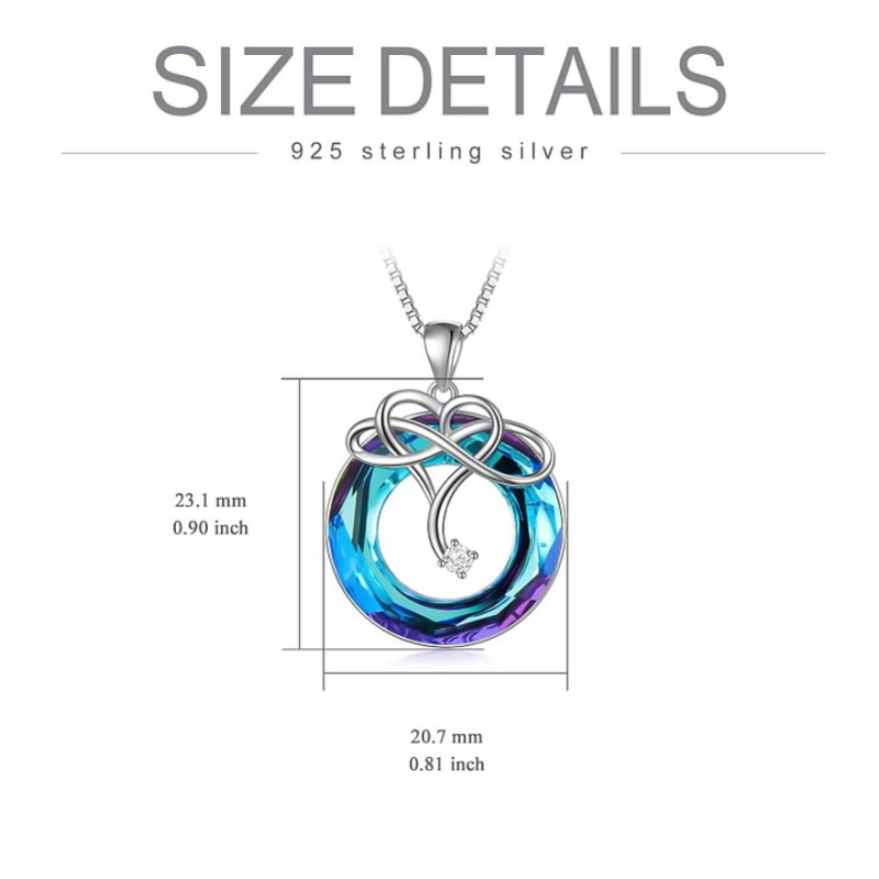 Sterling Silver Circular Shaped Heart & Infinity Symbol Crystal Pendant Necklace-7