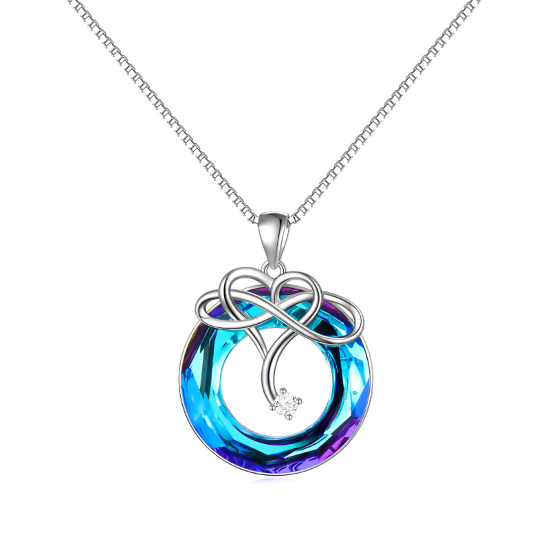 Sterling Silver Circular Shaped Heart & Infinity Symbol Crystal Pendant Necklace-1