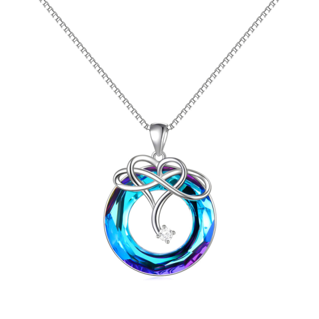 Sterling Silver Circular Shaped Heart & Infinity Symbol Crystal Pendant Necklace-2