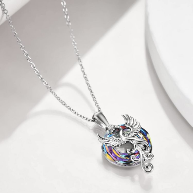 Collier en argent sterling avec pendentif en cristal en forme de phénix volant de forme circulaire et chaîne de câble-3