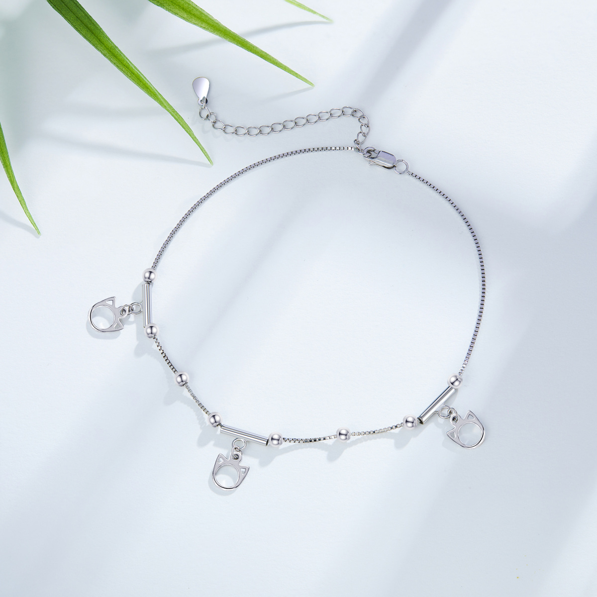 Bracelet de cheville en argent sterling avec chat-4