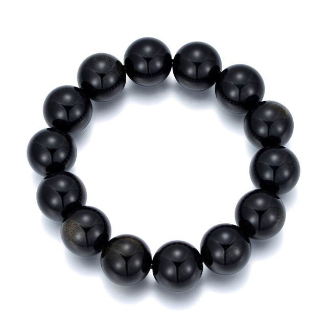 Bracelet de perles de cristal d'obsidienne pour hommes-0