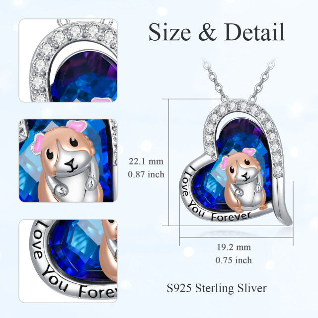 Sterling Silver Two-tone Heart Dog & Heart Crystal Pendant Necklace with Engraved Word-2