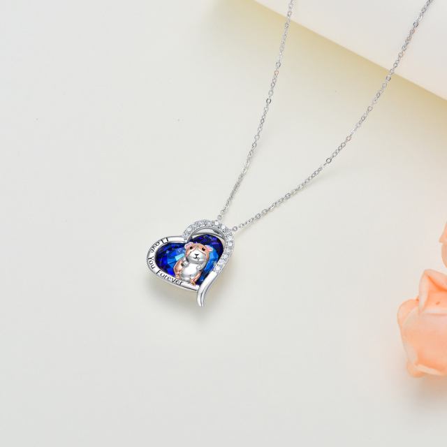 Sterling Silver Two-tone Heart Dog & Heart Crystal Pendant Necklace with Engraved Word-4