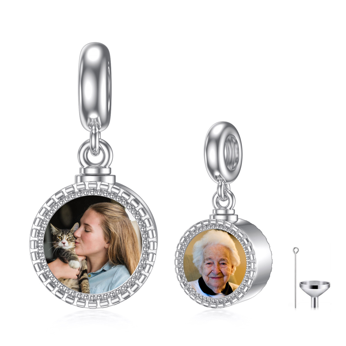 Sterling Silver Personalized Photo Urn for Ashes Dangle Charm-1