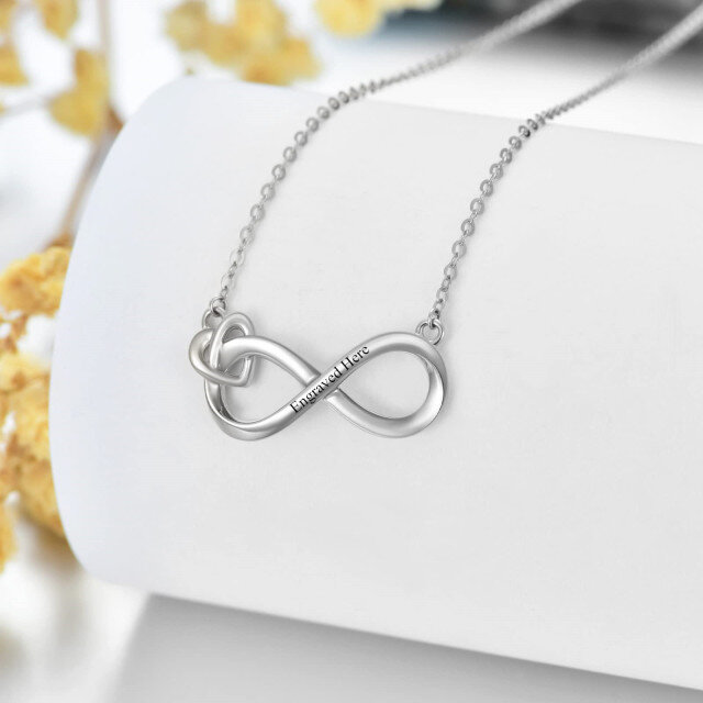 14K White Gold & Personalized Engraving Infinite Symbol Pendant Necklace-1