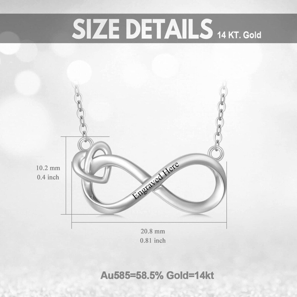 Collier pendentif symbole infini en or blanc 14K et gravure personnalisée-4