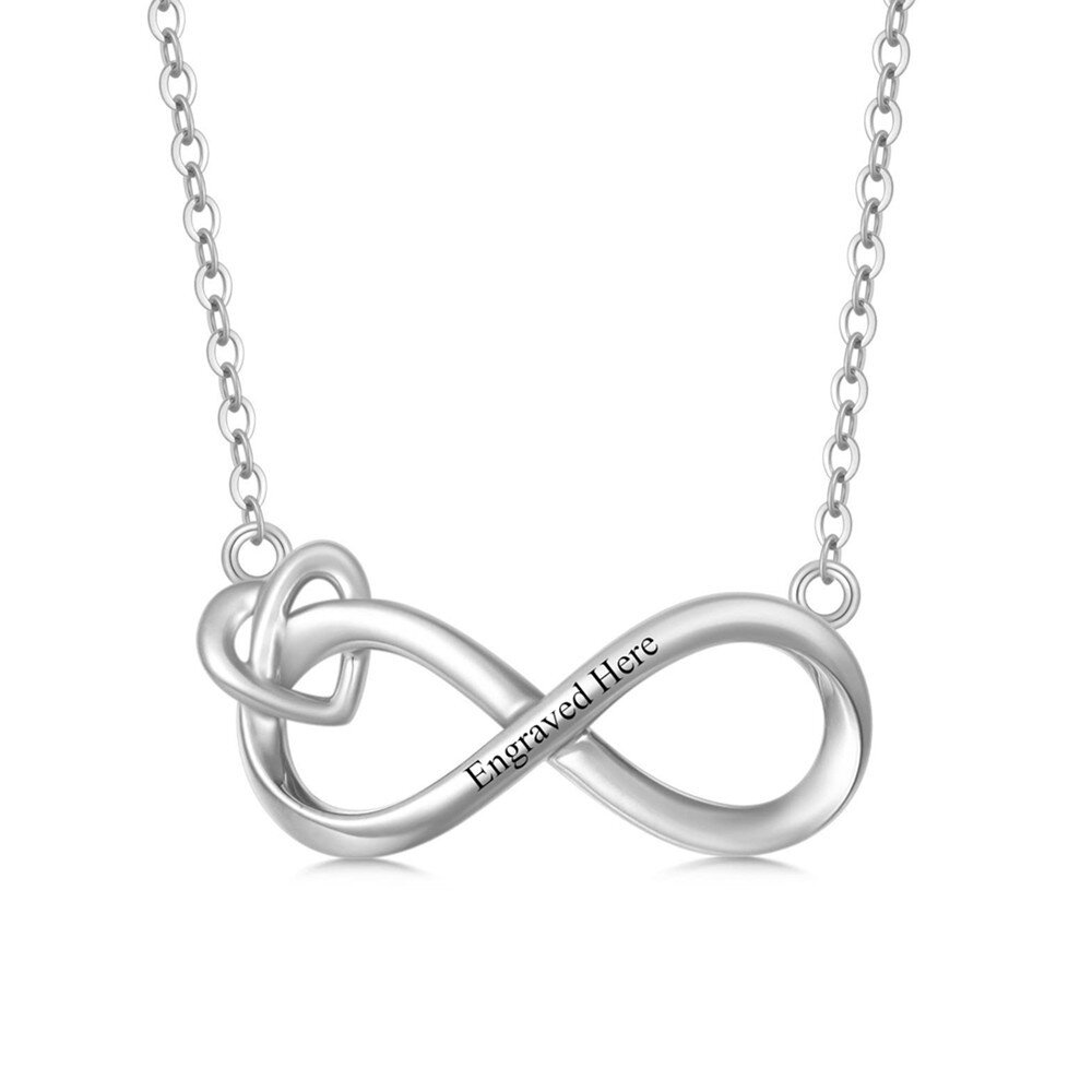 Collier pendentif symbole infini en or blanc 14K et gravure personnalisée-1