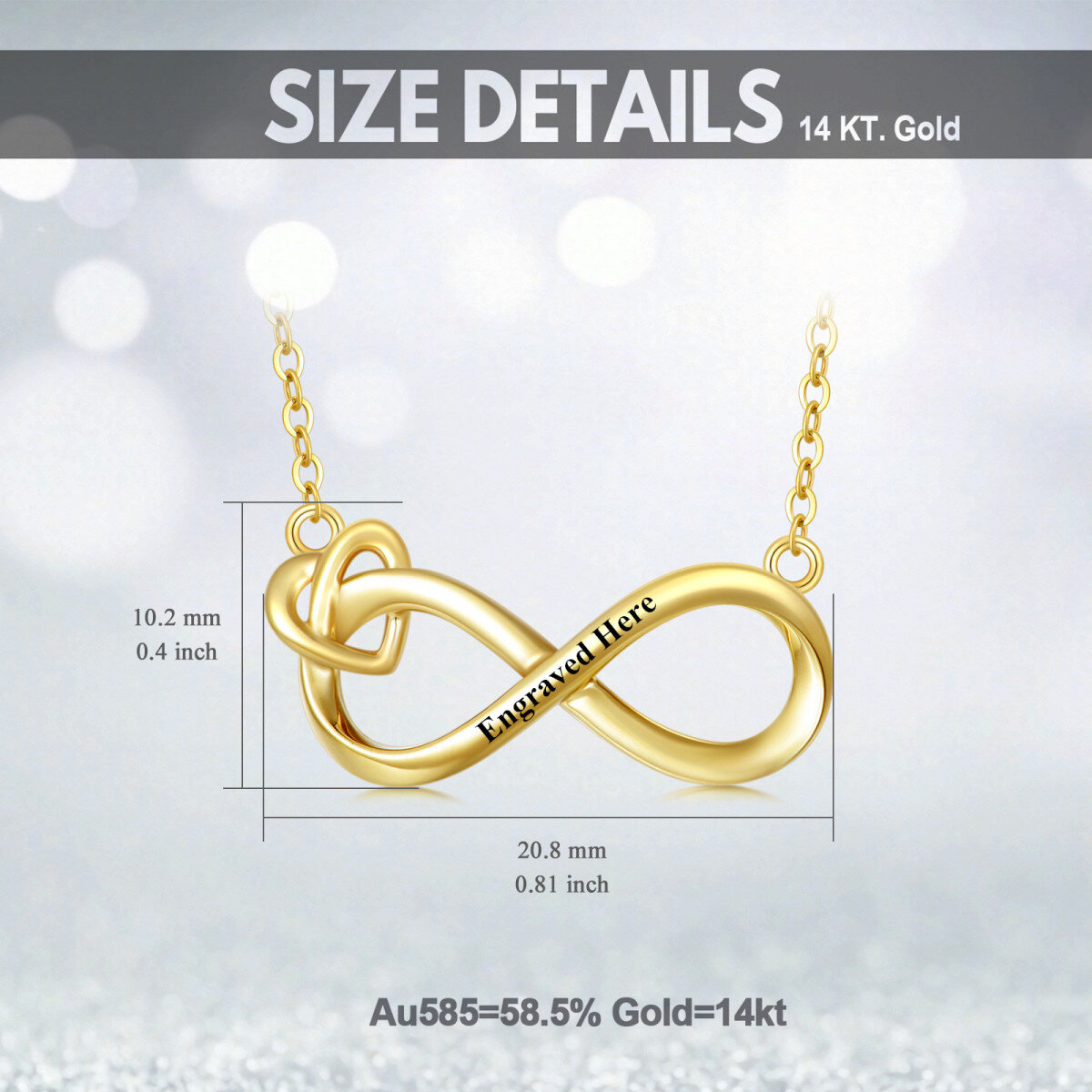 14K Gold & Personalisierte Gravur Unendliche Symbol Anhänger Halskette-5