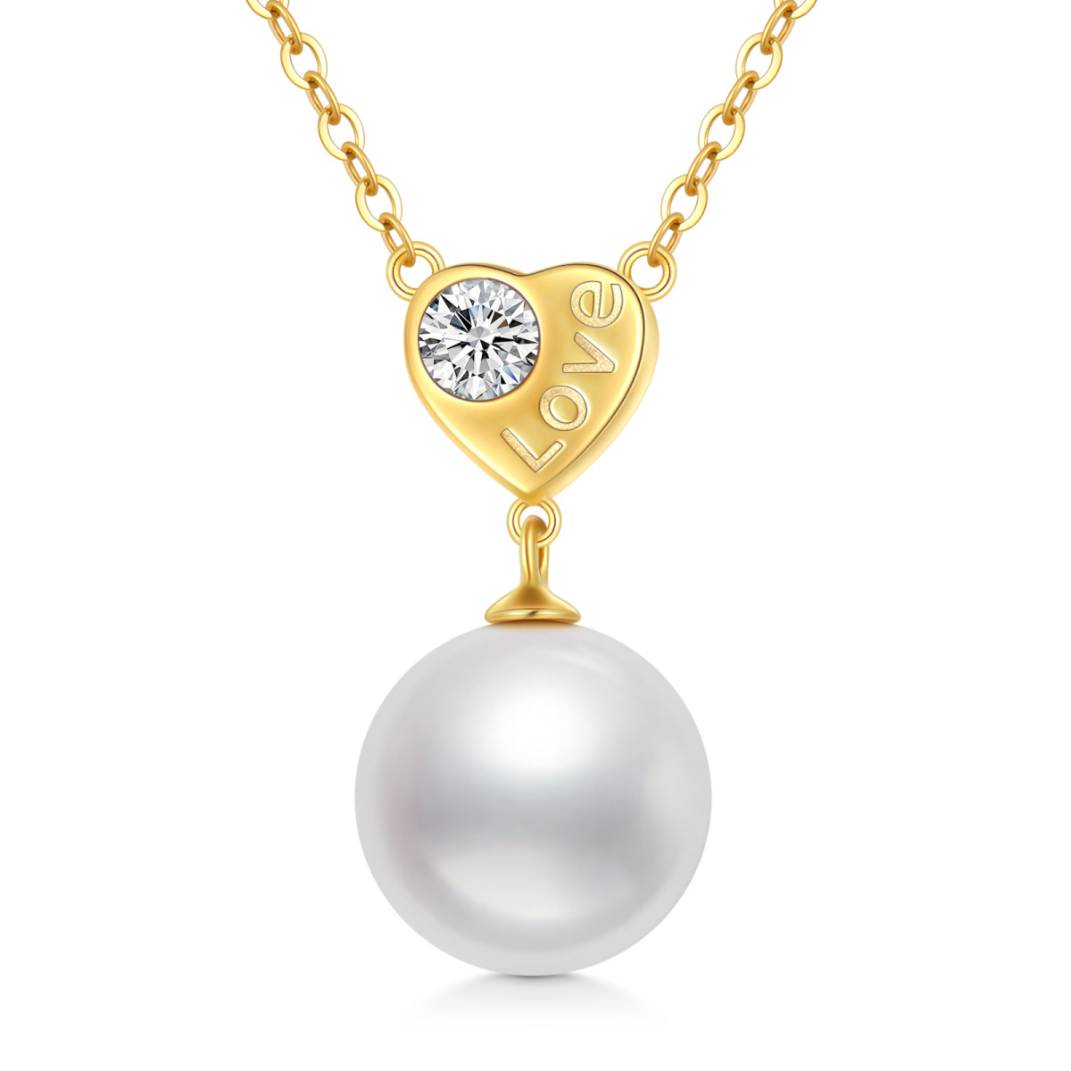 14K Gold Pearl Round Pendant Necklace-1