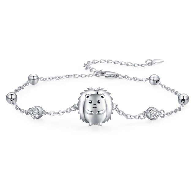 Sterling Silver Cubic Zirconia Hedgehog Pendant Bracelet-4