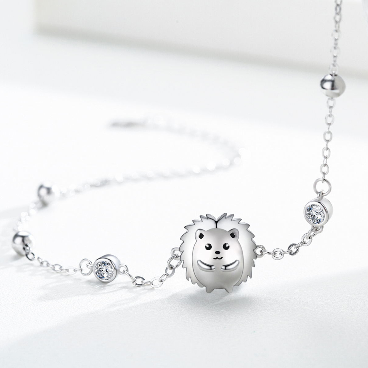 Sterling Silver Cubic Zirconia Hedgehog Pendant Bracelet-4