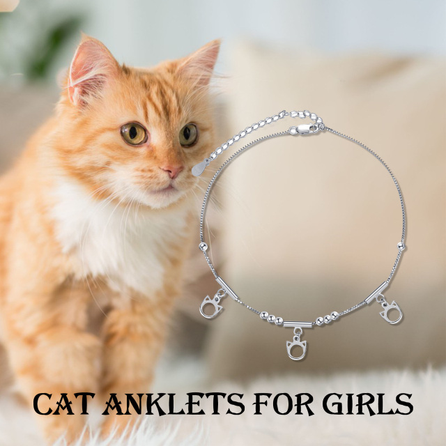 Bracelets de cheville chat pour femme en argent sterling 925 bijoux chat cadeaux pour femmes filles-4