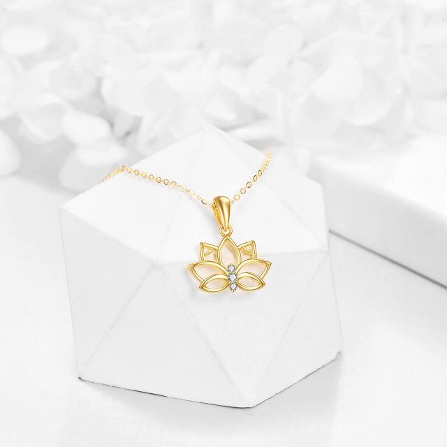 14K Gold Circular Shaped Zircon Lotus Pendant Necklace-2