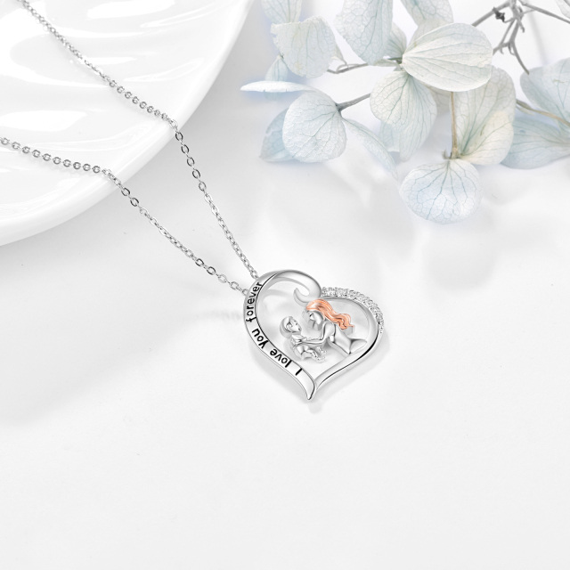 Sterling Silver Two-tone Heart Mother & Baby Pendant Necklace with Engraved Word-3