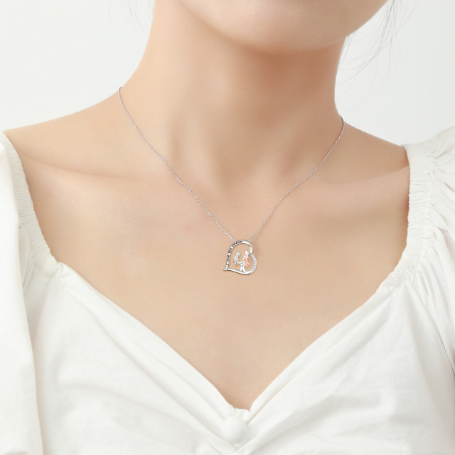 Collier pendentif cœur mère bébé en argent sterling bicolore avec mot gravé-1