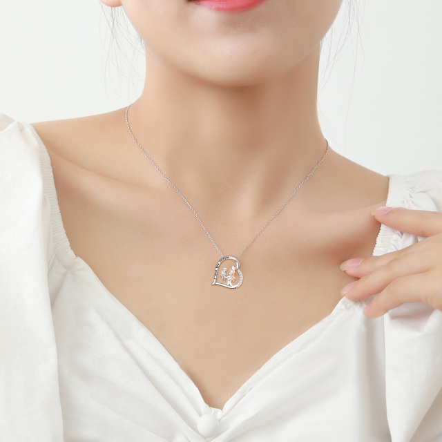 Collar con colgante de plata de ley con forma de corazón de dos tonos para madre y bebé con palabra grabada-2