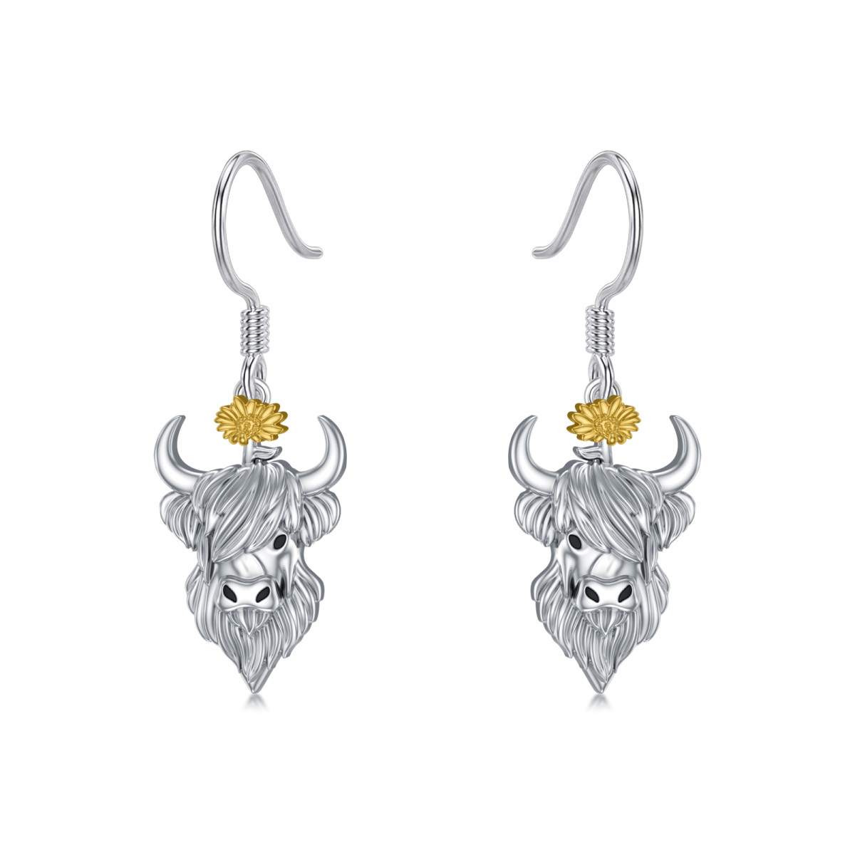Boucles d'oreilles pendantes en forme de vache bicolore en argent sterling-1