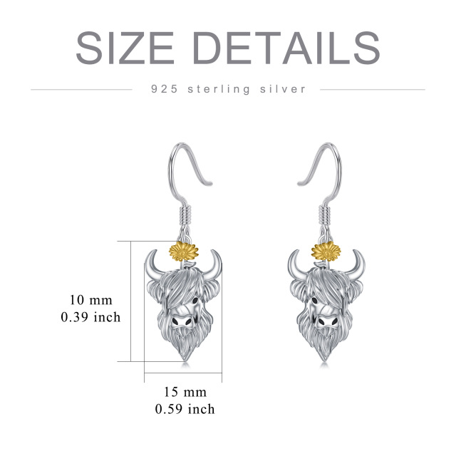 Sterling Silver Two-tone Cow Drop Earrings-3