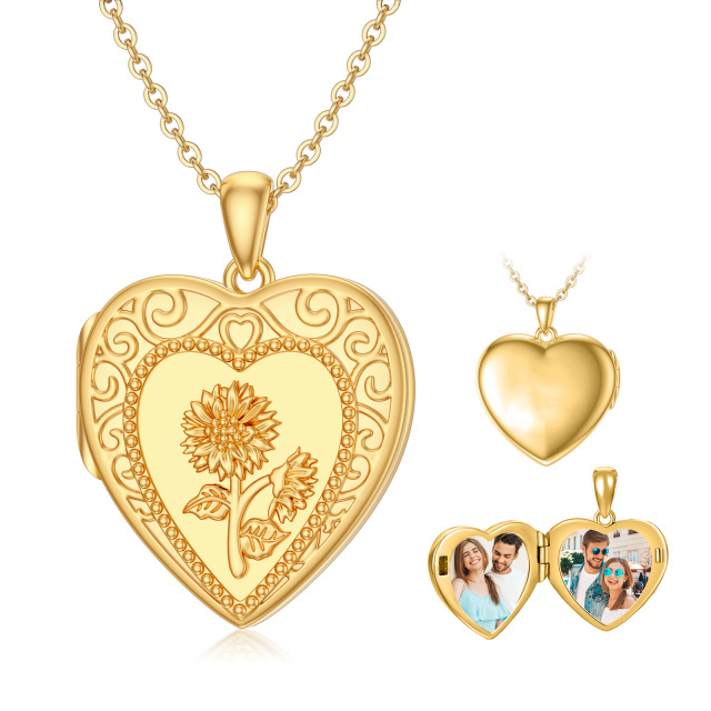 10K Gold Personalized Photo & Heart Personalized Photo Locket Necklace-4