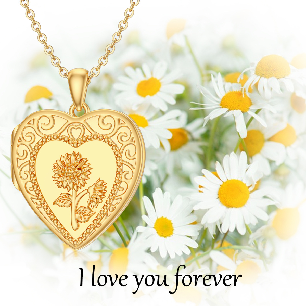 10K Gold Personalized Photo & Heart Personalized Photo Locket Necklace-7