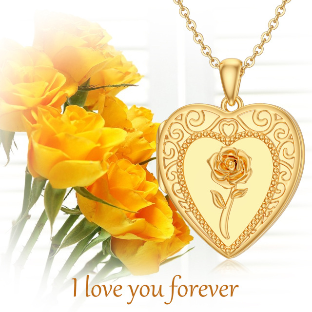 10K Gold Rose Personalized Photo Locket Necklace-4