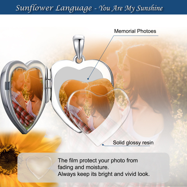 Sterling Silver Sunflower Heart Personalized Engraving Photo Locket Necklace-4