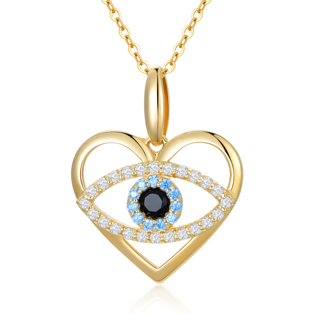 14K Gold Cubic Zirkonia Evil Eye & Herz-Anhänger Halskette-0