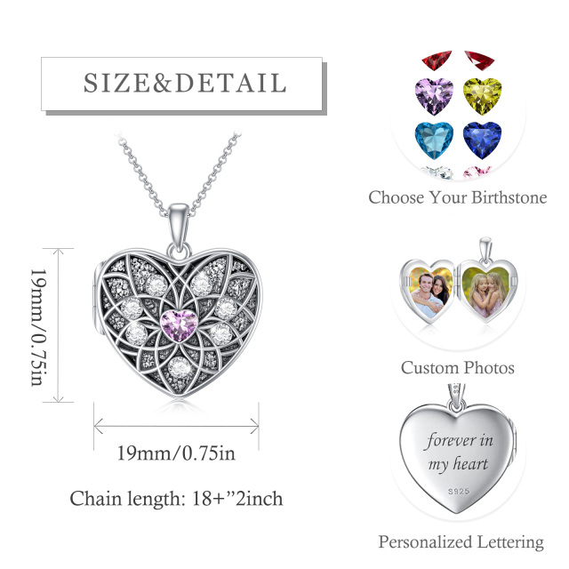 Sterling Silver Cubic Zirconia Lotus Personalized Photo Locket Necklace-5