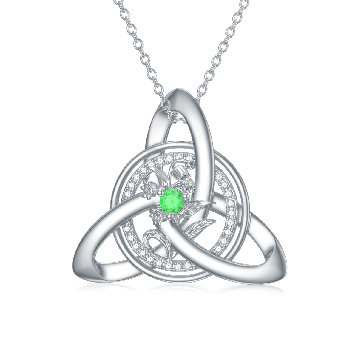 Sterling Silver Round Zircon Celtic Knot Pendant Necklace-1