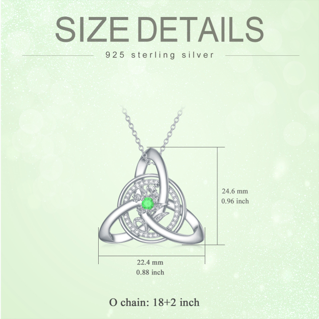 Sterling Silver Round Zircon Celtic Knot Pendant Necklace-5