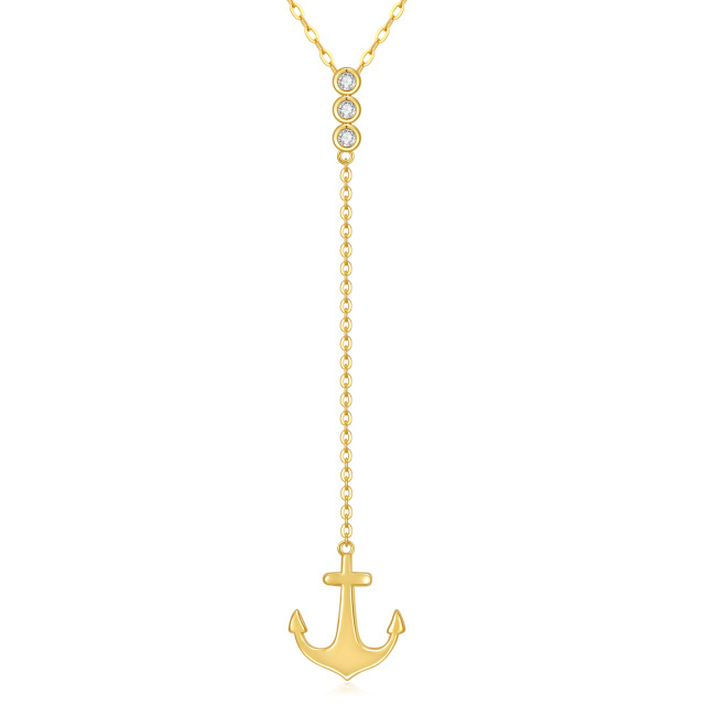 14K Gold Round Cubic Zirconia Anchor Adjustable Y Necklace-1