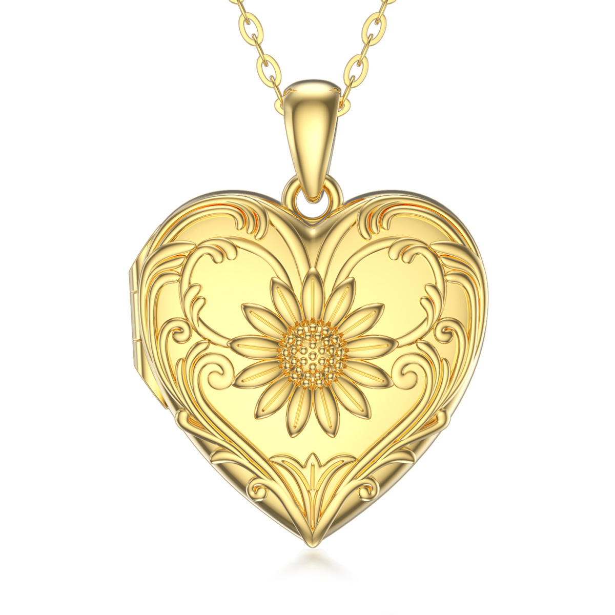 Sterling Silber mit Gelbgold plattiert Herz & Sonnenblume personalisierte Foto Medaillon Halskette-1