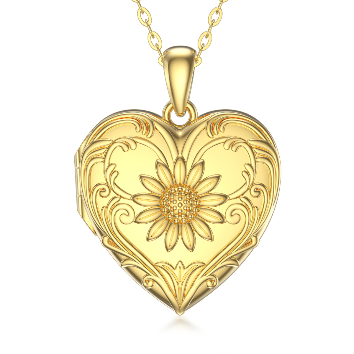 Collar Portafotos Personalizado Corazón y Girasol en Plata de Ley con baño de Oro Amarillo-1