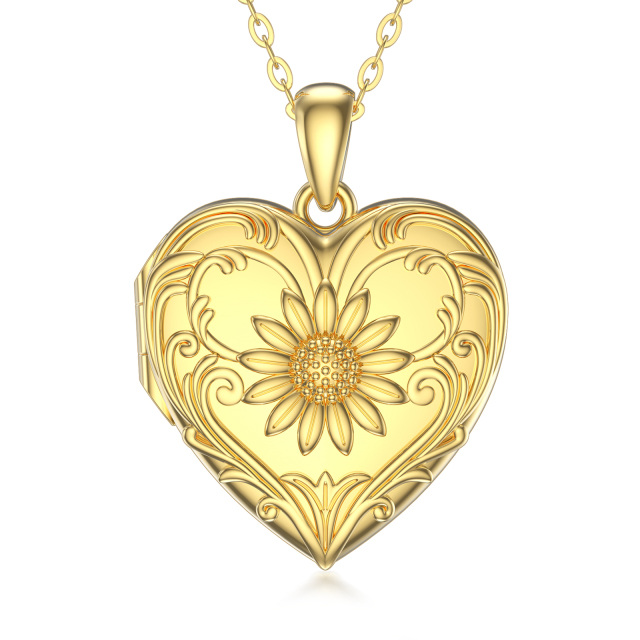 Sterling Silver with Yellow Gold Plated Heart & Sunflower Personalized Photo Locket Necklace-0