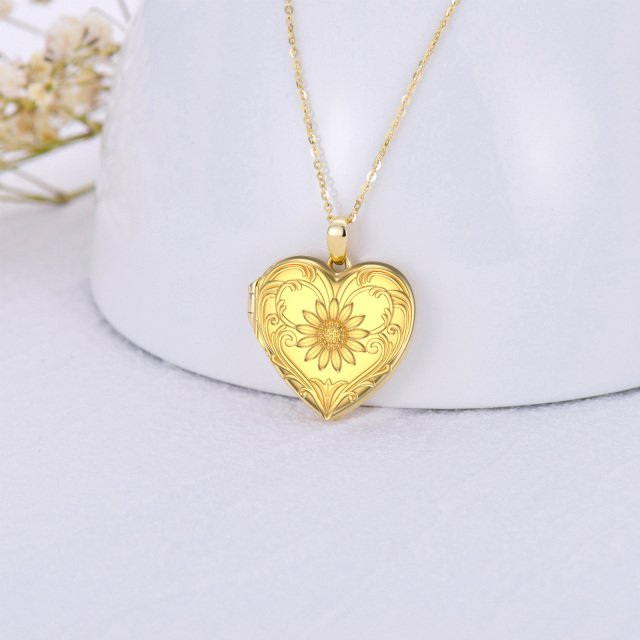 Sterling Silver with Yellow Gold Plated Heart & Sunflower Personalized Photo Locket Necklace-4